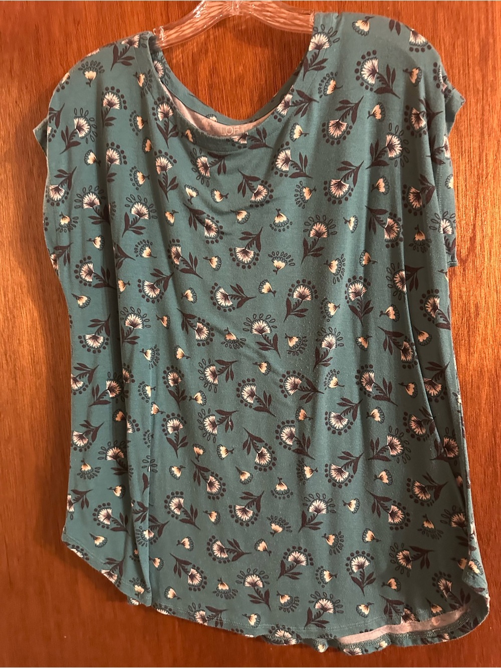 LOFT Teal Floral Short-Sleeve Pullover Top